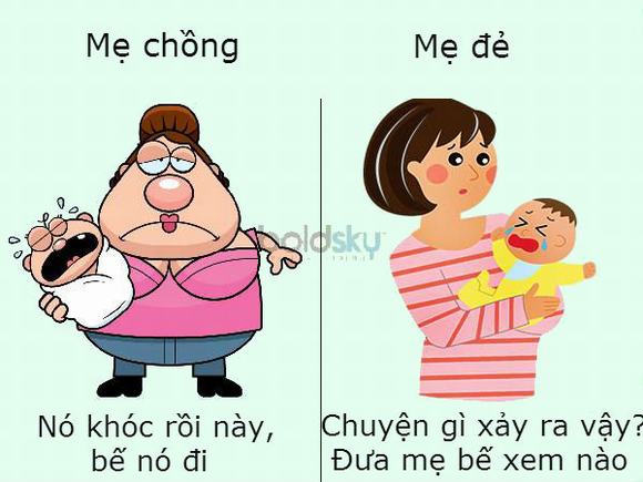 mẹ chồng, mẹ đẻ,con dâu, hài hước, khác biệt