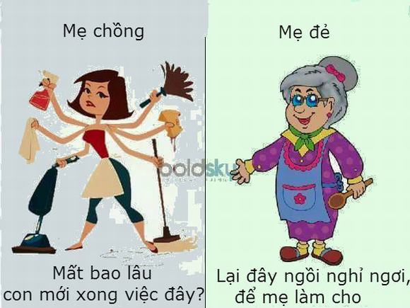 mẹ chồng, mẹ đẻ,con dâu, hài hước, khác biệt