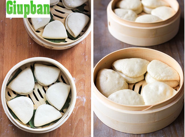 cho bánh bao vào xửng hấp