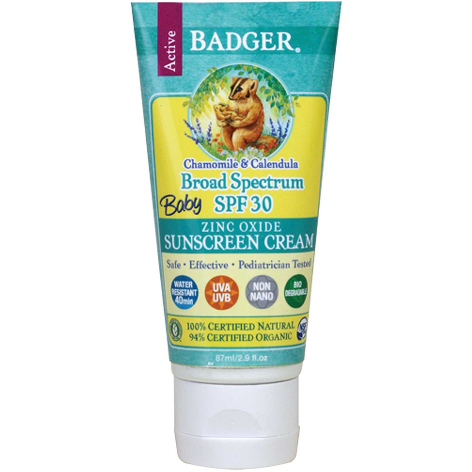 Kem chống nắng Badger Baby Sunscreen Cream, Chamomile and Calendula an toàn và tốt cho trẻ em